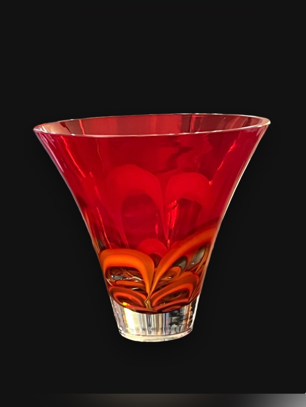 Evolution by Waterford red and amber hand-blown art glass flared bowl 7”x 8”